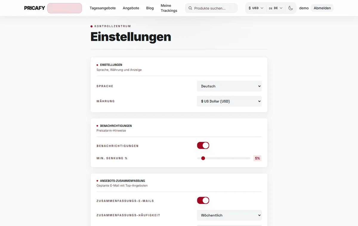 Sprache und Währung im Konto speichern