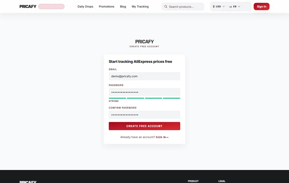 Enter your email and choose a password