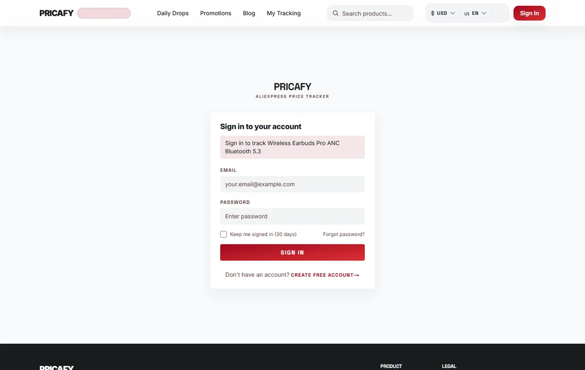 Sign in if Pricafy asks you to