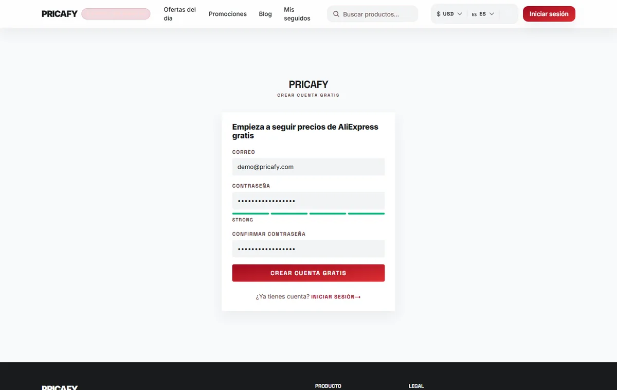 Escribe tu correo y elige una contraseña