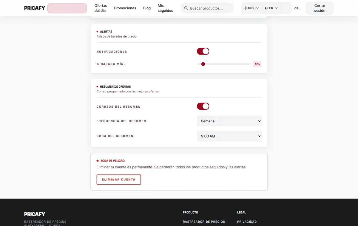 Activa o desactiva el resumen de ofertas