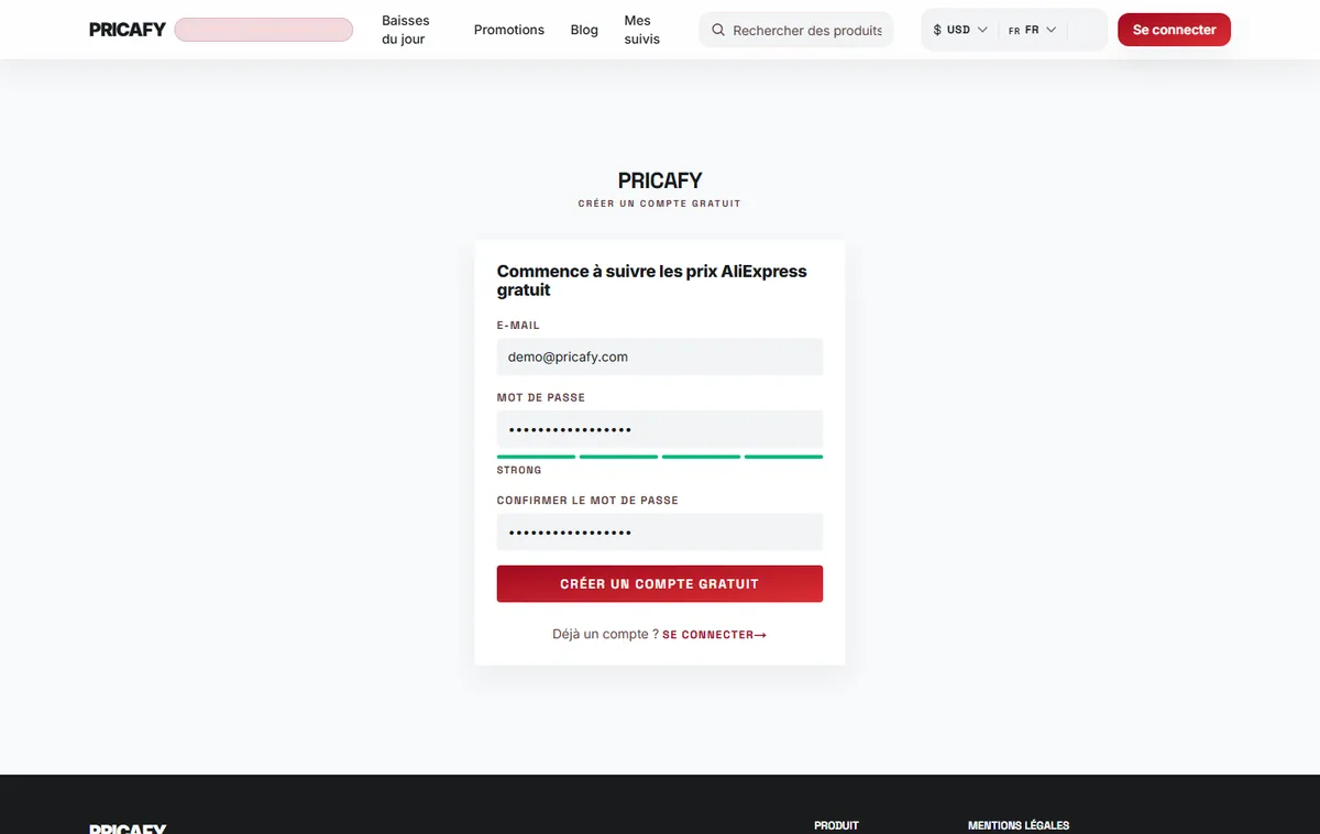Saisis ton e-mail et choisis un mot de passe