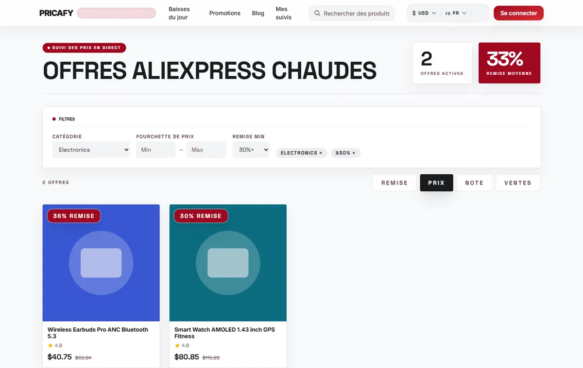 Trie, et retire les filtres