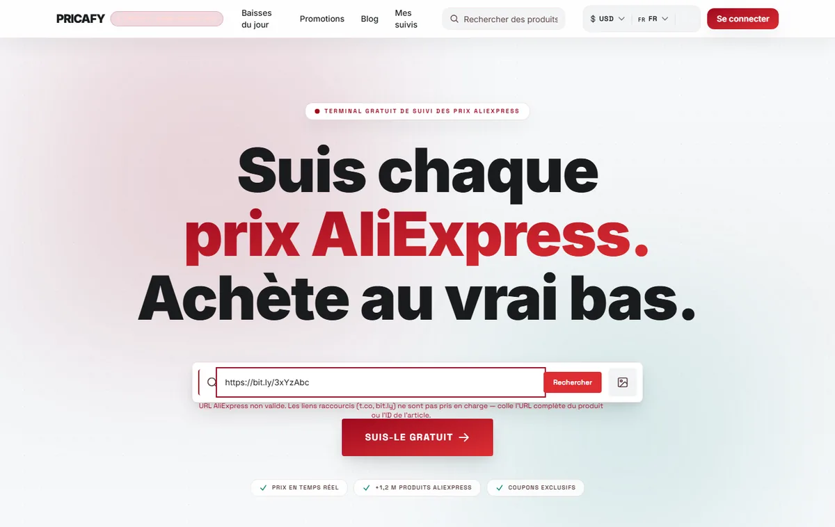 Liens de partage courts de l'application AliExpress