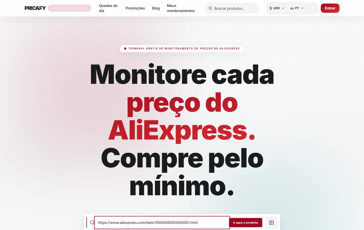 Cole o link de um produto