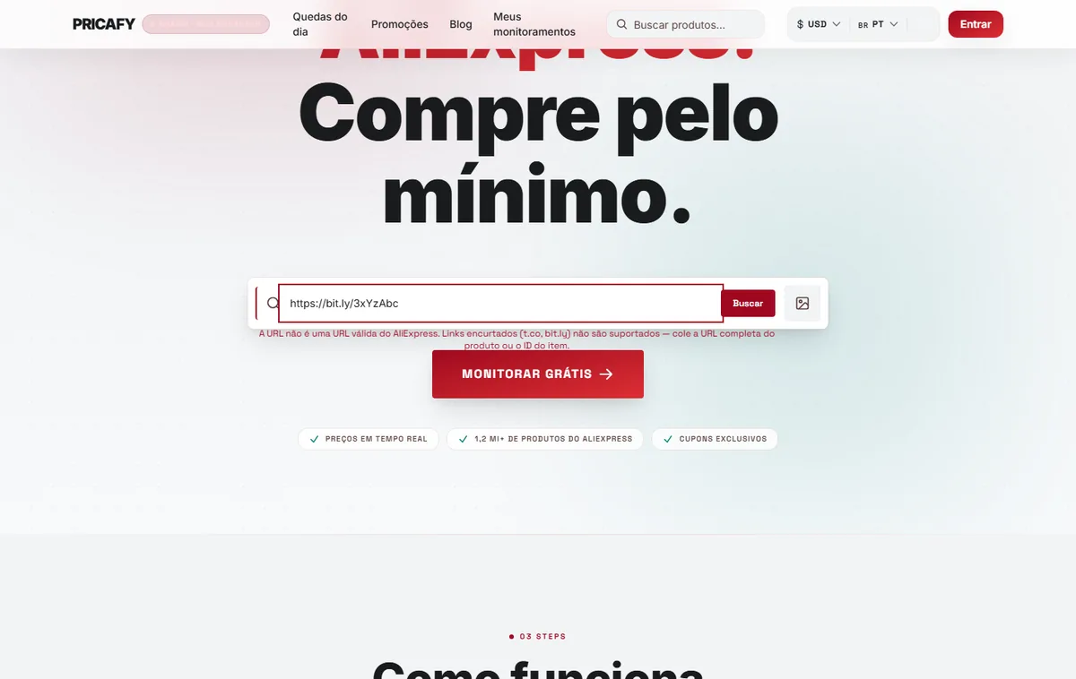 Links curtos do app do AliExpress