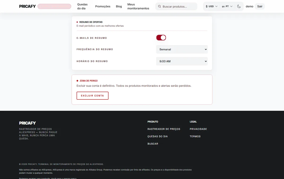 Comece a excluir sua conta